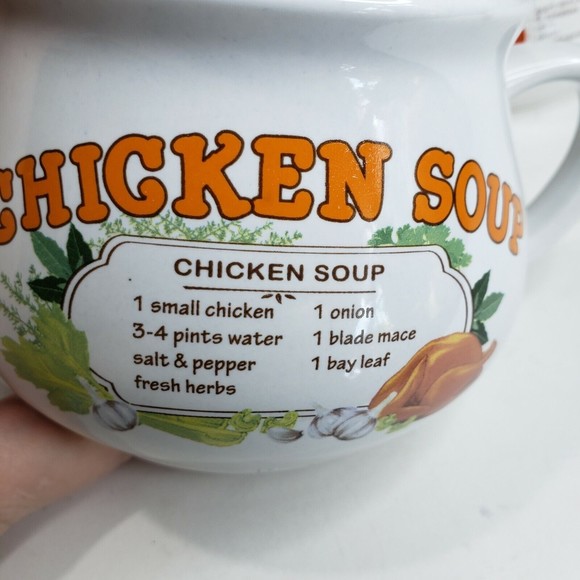 2 Vintage Dat'l Do It, Inc. Ceramic Recipe Soup Mugs Bowls Chicken and Tomato - Picture 10 of 10